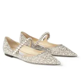 Kvinnor loafer klänningskor Baily Faux Pearl-Embellished Glitter Ballet Flats London Designer Pointe Toe Wedding Party Gift With Box