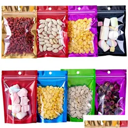 Sacos de armazenamento Colorf Reclosable Clear Front Plastic Mylar Foil Pacote Sacos Reutilizáveis Alumínio Zipper Armazenamento de Alimentos Atacado Lx5157 Drop Dhffj