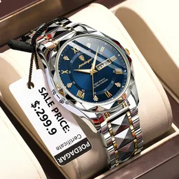 ポーダガルトップブランドラグジュアリーマン腕時計を防水式明るい日付の週の男性はステンレス鋼のクォーツメンズウォッチ男性リロジ231228