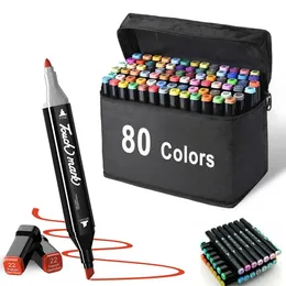 Conjunto de canetas marcadoras de arte oleosa de 24 a 80 cores para desenhar marcadores de ponta oleosa de duas cabeças Graffiti Manga School Art Supplies 231227