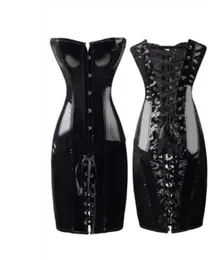 Hög Special Long midjekorsetter Bustiers Gothic Clothing Black Faux Leather Dress Spiked midjor Shaper Corset S6XL CZ1525295513