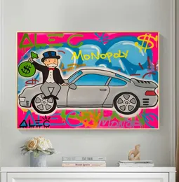 Graffiti alter Mann mit Dollar Money Bag und Autos und Drucken Alec Canvas Gemälde Wandkunst Bilder für Wohnzimmer Home 2028386