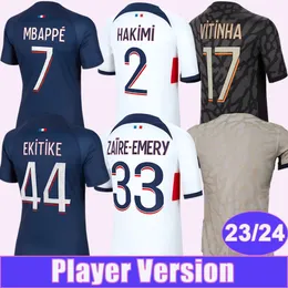 23 24 MBAPPE VERRATTI Player Version Soccer Jerseys KIMPEMBE DRAXLER SERGIO RAMOS Home Blue Away 3rd 4th Football Shirts