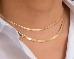 14K Guldfylld Stainls Steel HerringBone Chain Necklace Fashion Flat Chain Halsband för kvinnor M 4mm Wide337M1663807