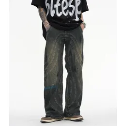 Vintage y2k målad cirkel randig rak flare byxor män s harajuku streetwear casual baggy jeans stora denim byxor 231228