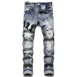 Street for Men Streetwear Motorcycle Punk Pants Strened Mencil Fit Hight Hip Jeans Hole Clothing Denim Slim Hop 231227