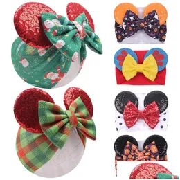 Hair Accessories 40 Designs Christmas Cartoon Mouse Ears Headband Sequins Bow Headwrap Elastic Bowknot Hairbands Hair Bows Baby Wide H Dhzqs