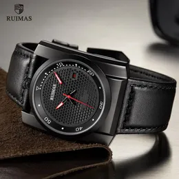 RUIMAS Luxury Automatic Watches Men Square Dial Analogue Mechanical Watch Black Leather Wristwatch Relogios Masculino Clock 6775 n216R