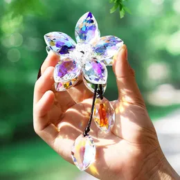 AB Color Crystal Prism Sun Catcher Collector pendurado Fivetetal Flower Eye Car Pingente Home Garden Decoration 231227