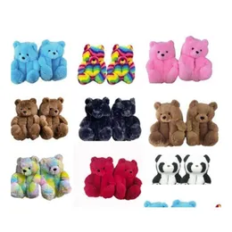 Party Favor P Teddy Bear House Slippers Indoor Soft Anti-Slip Faux Fur Cute Fluffy Pink Brown Women Warm Shoe Drop Delivery Home Garde Dhjtx