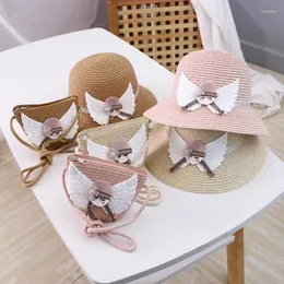 Berets Mode Sommer Hüte für Kinder Engel Mädchen Strand Sonnenhut UV-Schutz Tasche Mädchen Kind Reise Urlaub Baby