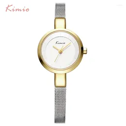 Relógios de pulso NO.2 Kimio Pulseira Feminina Relógio de Aço Inoxidável Malha Fina Quartz Relógios Mulheres Senhoras Vestido Relógio de Pulso com Presente