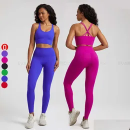 Lu Yoga Gym Fitness Set Workout Woman Clothing 2 Piece kläder Två hög påverkan för kvinnor med Lememm Wokrout Drop Delivery DHB27