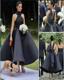 2019 sukienki z druhen z wielką łukiem Sexy Back Little Black Party Suknie Satynowe kostki Maid of Honor Dress5300304