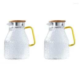 Water Bottles 2X Pitcher Glass Pot 2000Ml Heat Resistant Jug And Set Square Kettle Boiling For Tea Home