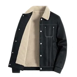 Cappotto da uomo di design in pelle scamosciata invernale Nuova giacca con risvolto ispessito in peluche di colore solido sciolto per giovani e di mezza età per abbigliamento da uomo