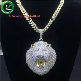 Pingente de cabeça de leão com diamante com diamantes 14k jóias de ouro masculino pingente de cabeça de leão com cadeia de link cubano Rapper Acessórios de moda de colar de link de link