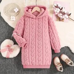 Autumn Dress Kids Girls 8 12 Years Pink Hooded For Korean Style Simple Pure Color Clothes 231228