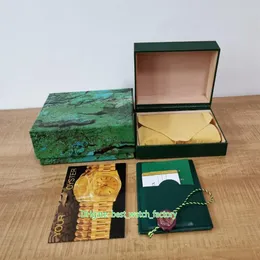 5 pçs mais vendidos caixas de relógios de alta qualidade relógio verde caixa original papéis cartão madeira couro para presidente 126633 126610 116660 12213a