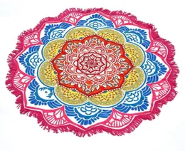 147147cm Round Yoga Mat Handduk Tapestry Tassel Decor med blommor Mönster Cirkulär TABLECLOTH STRAND PICNIC MAT5415848