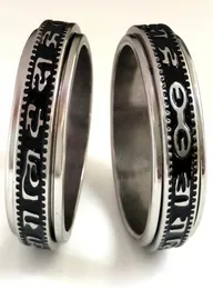 20st Retro snidade buddhistiska skrifter The Six Words Mantra Spin rostfritt stål spinner ring män kvinnor unika lyckliga smycken b8361495