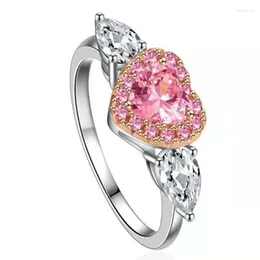 Anéis de cluster doce lindo coração rosa amor em forma de cristal aberto anel ajustável para mulheres gota de água branca strass cz jóias