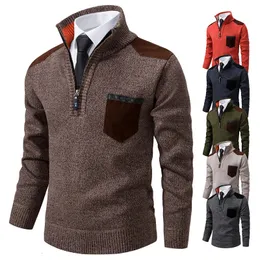 Pullover Men Sweater Cashmere قميص بولو سميك نصف سلسلة سحب السلسلة الباردة قميص يقف طوق الخريف سترة فاخرة النسيج 231228