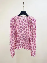 Damenblusen, Bluse für Damen, 2023, Viskose, Blumen- oder Punktdruck, Nähte, Rundhalsausschnitt, Vintage-Langarmshirt