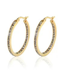 Whole Inlay zircon Half a Circle Hoop earrings for women titanium steel gold color woman crystal earrings Jewelry gif6045369