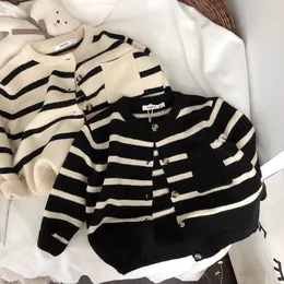 Cardigan for Girls Sweaters Children's Soft Knit Child Classic Striped Round Neck Sweatshirt Toddler Baby Clothes 2-7 Years 231228