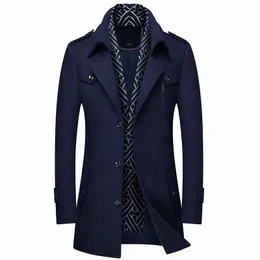 Plus Size 5XL Men's Scarf Collar Wool Coat Winter Fashion Business Thick and Warm Male Brand Overcoat Navy Coffee 231227