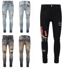 Designer jeans för män jeans vandring byxa rippade hip hop high street mode varumärke pantalones vaqueros para hombre motorcykel broderi mager jeans cyklist denim