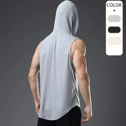 LL Men's Hooded Fitness Tank Top Basketball Running Training Loose, Quick Drying, Breathable Kam Shoulder, European and American Large Sports Tank Top