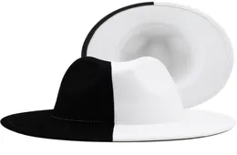 Noir blanc Patchwork laine feutre Jazz Fedora femmes unisexe large bord Panama fête Trilby Cowboy casquette hommes Gentleman chapeau de mariage 2207188121144