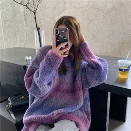 Streetwear Gradient Sweater Women Harajuku Tie Dye Oversized Knitted Pullovers Vintage Korean Casual Knitwear Winter Jumper Tops 231228