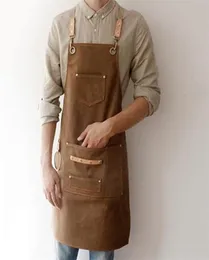 BBQ Canvas Apron Bib Leather Chef Kitchen for Women Men Barista Bartender Pockets Home Barber Cook Coffee Restaurant LJ2008152062875