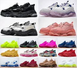 Triple S com garotas de meia rosa bege homens sapatos casuais 17w pai velho feminino negro neon verde ao ar livre, tênis de cristal treinador 36-45