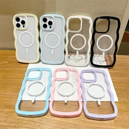 豪華なアクリル波状磁気ワイヤレス電荷ケースiPhone 15 15 14 11 13 12 Pro Max for Magsofe clear Candy Case back cover caver funda 30pcs