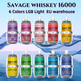 E cigaretter engångsvapen Vape Savage ångor Whisky 16000 Vaper Desechable 10 smaker 26 ml 5% 650mAh Mesh Coil 6 Colors LGB Light Type-C vs Poco Vape Razz Bar Crystal Vape