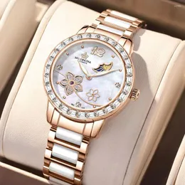 ساعة معصم Orkina Original Elegant Ladies Watches Luxury Top Brand Ceramic Automatic Hegleton Wristwatch Diamond Mechanical Watch for