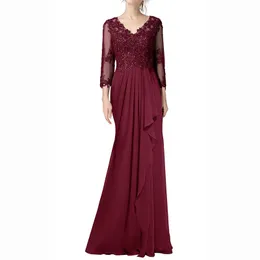 Uma luxuosa linha de renda mãe do vestido da noiva 2024 elegante jóia jóia comprimento de chiffon lace noivo vestidos de festas de manga longa Apliques Apliques Princesa Robe de Ppliques