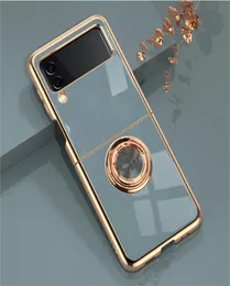 Luxus-Plating-Ring-Hüllen für Samsung Galaxy Z Flip 4 Flip3 ZFlip4 weiche Silikon-TPU-glatte Abdeckung mit Halter-Stand8091993
