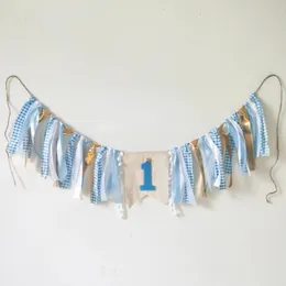 First Kids Birthday Party Garland Garland 1 2 3 Light Blue Prince Backdrops Decoration Baby Shower Crown Banner 231227