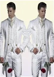 Skräddarsydd broderi 3 -stycken brudgummen tuxedos långa vita män bröllop kostym brudgummen män middag prom wearjacketpantsvest6807396