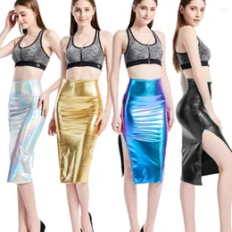 Skirts Laser Colorful Imitation Leather Bronzing Silver Sexy Hip Skirt