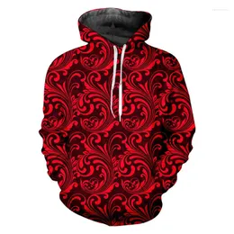 Men's Hoodies IFPD EU Size 3D Red Floral Printed Hoodie Sweatshirts Paisley Pattern Men Fashion Autumn Loose Pullover Sportswear Plus