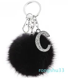 Pompom Black Faux Rabbit Fur Ball Keychains