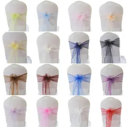 50/100 st Organza Chair Sashes Bow Knot for Wedding Party Event Banket Decoration El Outdoor Party Chair Decors Supplies 231227
