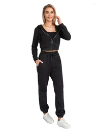 Pantaloni da donna autunno da donna abiti da allenamento set la felpa con cappuccio con cerniera con cerniera solida e tute autunnali di Yoga Activewear