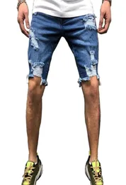 Men039S Jeans Men Fashion Blue Denim Ripped Shorts för utomhusgata slitage Hip Hop Brocken Short Pant4797692